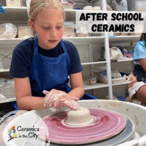 Child learning pottery wheel techniques during After School Ceramics class at Ceramics in the City